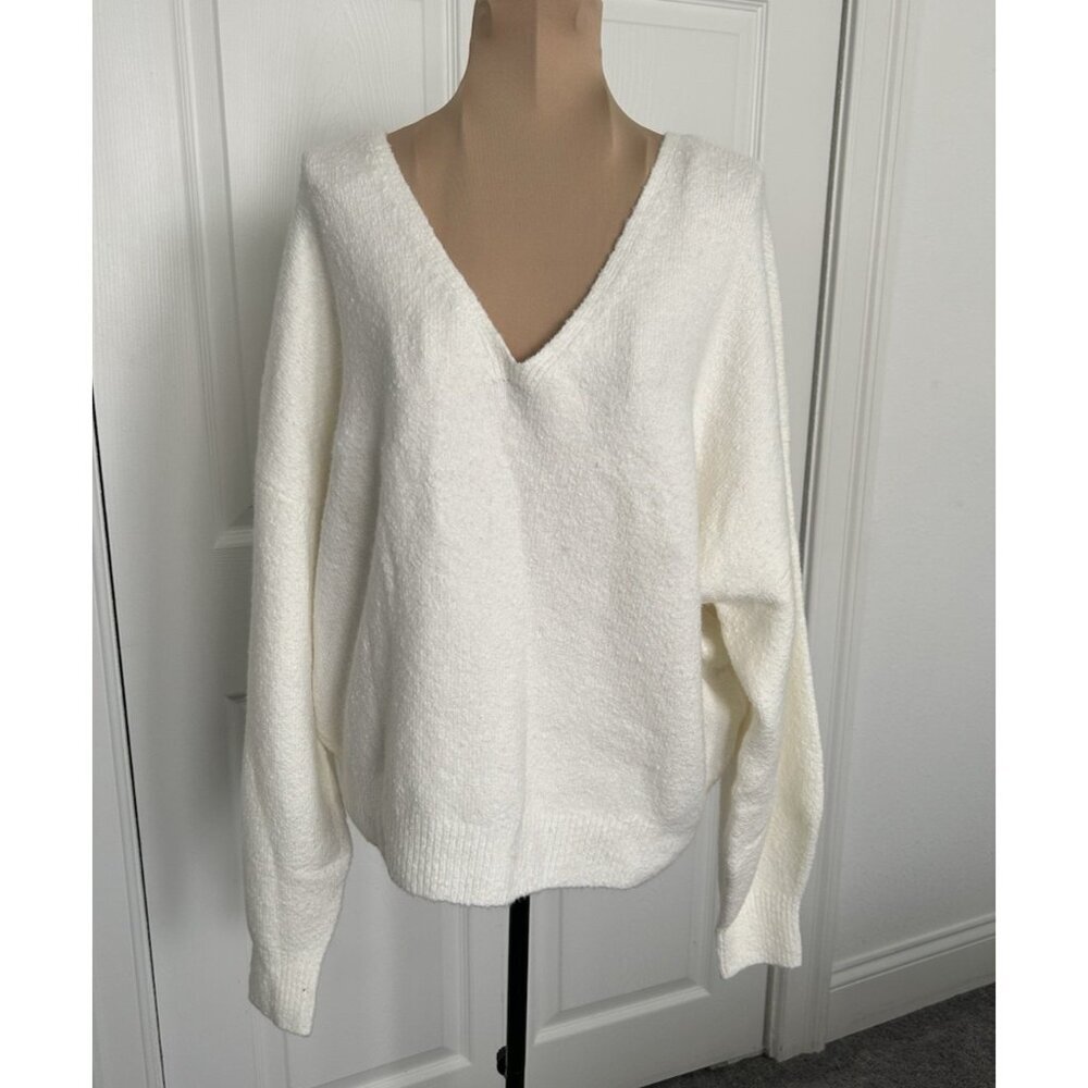 Madewell Wedged V-Neck Sweater Ivory Cotton Wool Blend Size XL NT587 - Picture 2 of 9